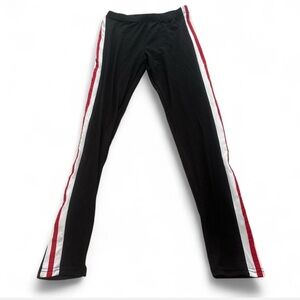 Sporty Stripe Leggings – Black with Red & White Side Stripes